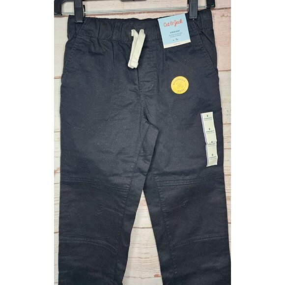 Cat & Jack Straight Leg Flexible Drawstring Reinforced Knee Kids Black Pants - Picture 4 of 11